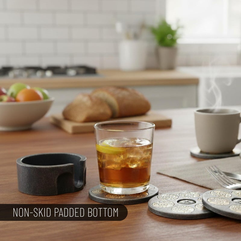 Pine Ridge 357 Revolver Coaster- 5 Piece Drink Coaster Set for Kitchen, Dining and Bar Decor - Image 4